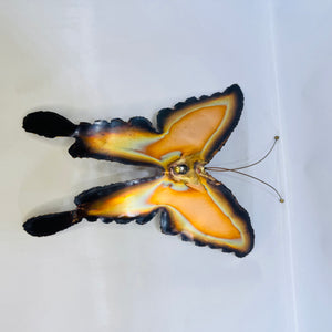 Mid Century Modern Copper Butterfly Wall Sculpture Torch Cut Brutalist Metal Art 10 Inch Vintage