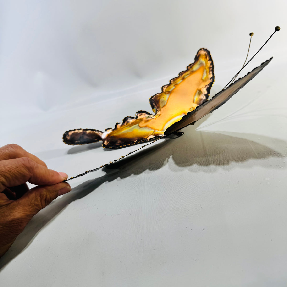 Mid Century Modern Copper Butterfly Wall Sculpture Torch Cut Brutalist Metal Art 10 Inch Vintage
