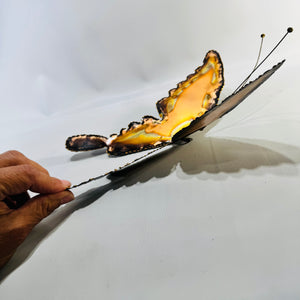 Mid Century Modern Copper Butterfly Wall Sculpture Torch Cut Brutalist Metal Art 10 Inch Vintage