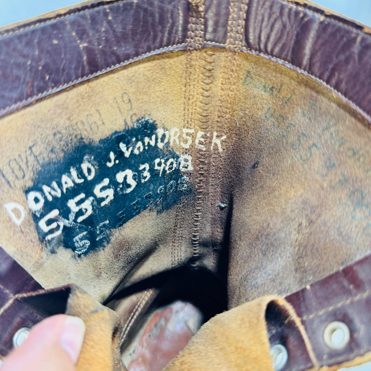 Sky Master WWII Jump Boots 1946 Named Donald J VanOrsek Size 10½ Brown Leather Airborne Paratrooper Military Boots
