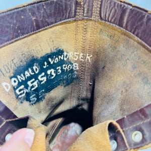 Sky Master WWII Jump Boots 1946 Named Donald J VanOrsek Size 10½ Brown Leather Airborne Paratrooper Military Boots