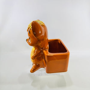 A682 Ceramic Mouse Planter 1960s Brown Big Eyed Animal Pot Mid Century Kitsch Nursery Decor