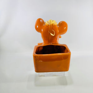 A682 Ceramic Mouse Planter 1960s Brown Big Eyed Animal Pot Mid Century Kitsch Nursery Decor