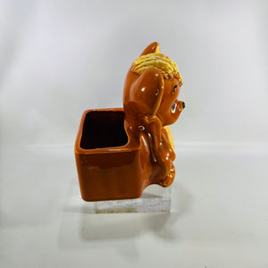 A682 Ceramic Mouse Planter 1960s Brown Big Eyed Animal Pot Mid Century Kitsch Nursery Decor