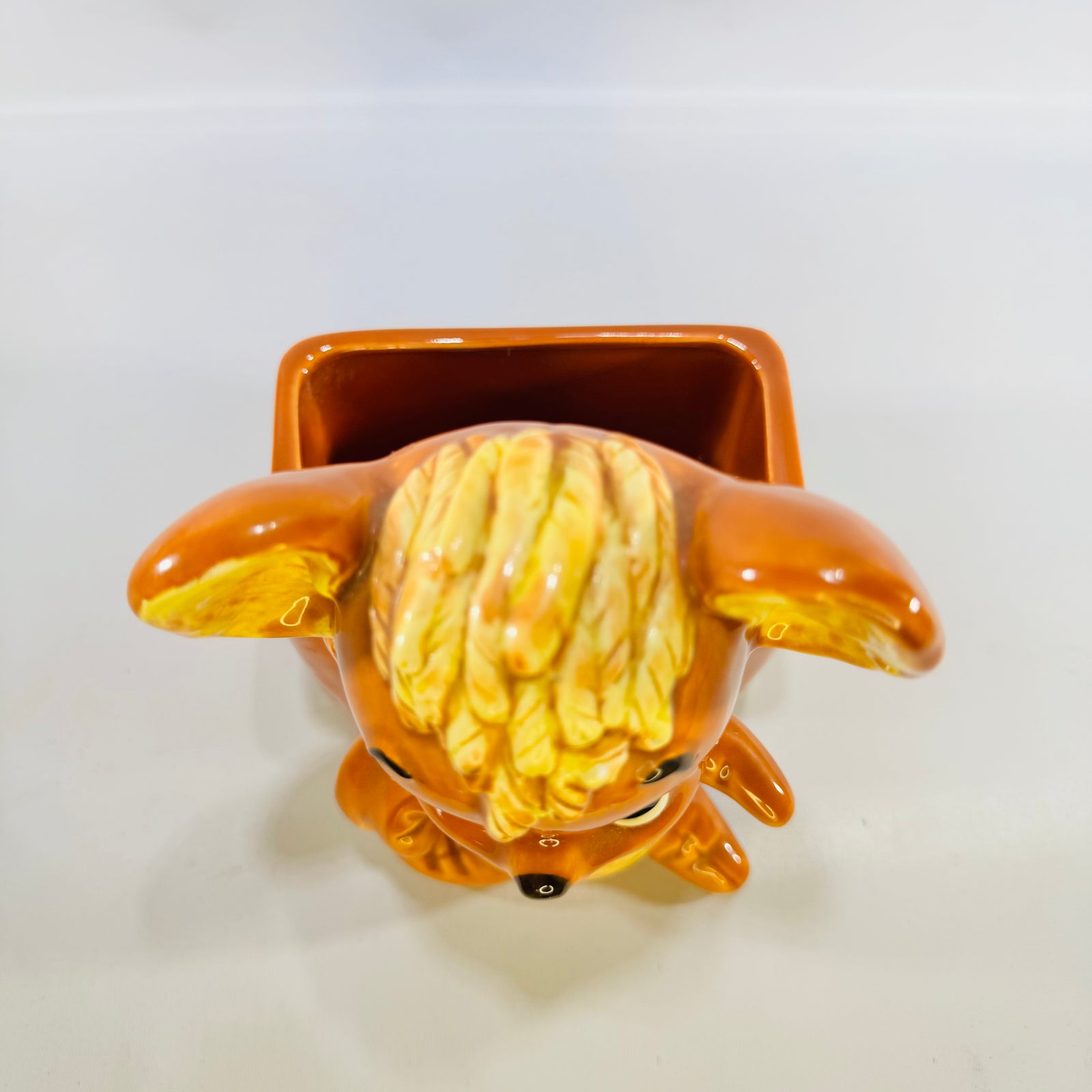 A682 Ceramic Mouse Planter 1960s Brown Big Eyed Animal Pot Mid Century Kitsch Nursery Decor