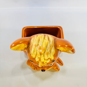 A682 Ceramic Mouse Planter 1960s Brown Big Eyed Animal Pot Mid Century Kitsch Nursery Decor