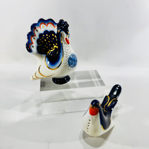 Lomonosov Turkey Bird Salt and Pepper Shakers LFZ Made in USSR Cobalt Porcelain Set