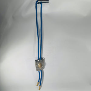 Vintage Petoskey Stone Bolo Tie — Blue Cord Western Slide (17")