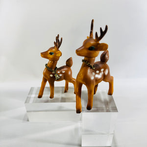 Vintage Soft Plastic Swivel Head Reindeer Pair 4 Inch Spotted Christmas Deer