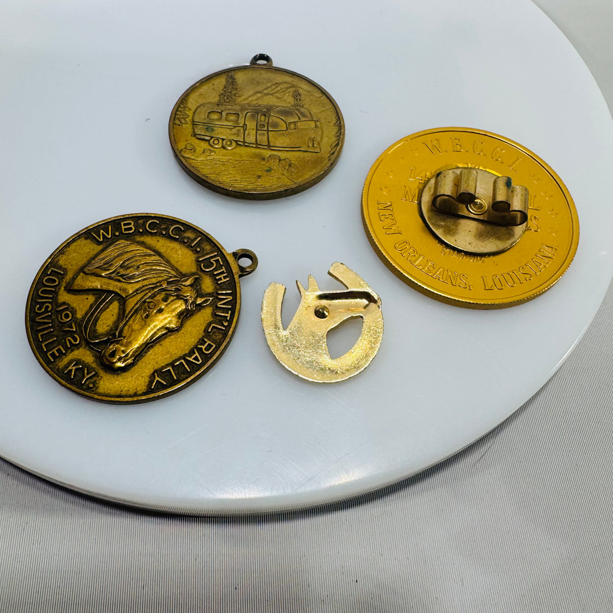Vintage WBCCI Airstream Rally Tokens Lot (1971–1972) — Krewe of the Silver Circle + Medals + Horseshoe Pin