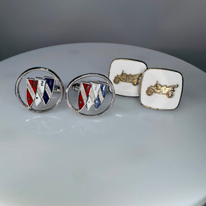 Vintage Buick Cufflinks Set (2 Pairs) — Tri-Shield + Gold Car Emblem (c. 1960s–1970s)