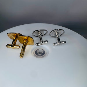 Vintage Buick Cufflinks Set (2 Pairs) — Tri-Shield + Gold Car Emblem (c. 1960s–1970s)