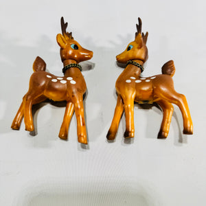Vintage Soft Plastic Swivel Head Reindeer Pair 4 Inch Spotted Christmas Deer