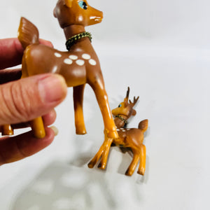 Vintage Soft Plastic Swivel Head Reindeer Pair 4 Inch Spotted Christmas Deer