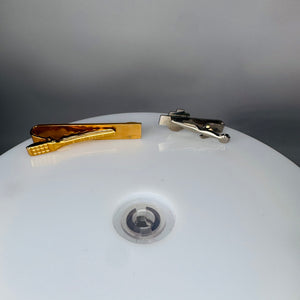 Vintage GM Tie Clip Bundle (2pc) — 25 Years Suggestion Plan + Saginaw Steering Gear Plant Tie Bar