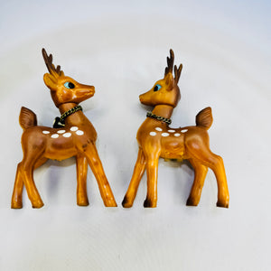 Vintage Soft Plastic Swivel Head Reindeer Pair 4 Inch Spotted Christmas Deer