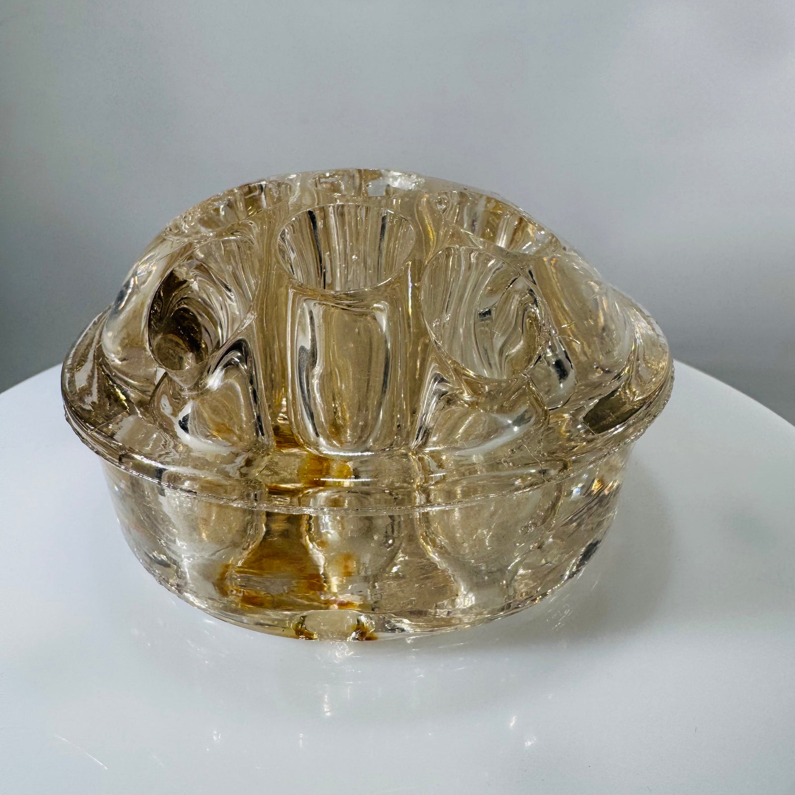 Vintage Amber Glass Flower Frog Floral Arranger (3" Round, 10 oz)