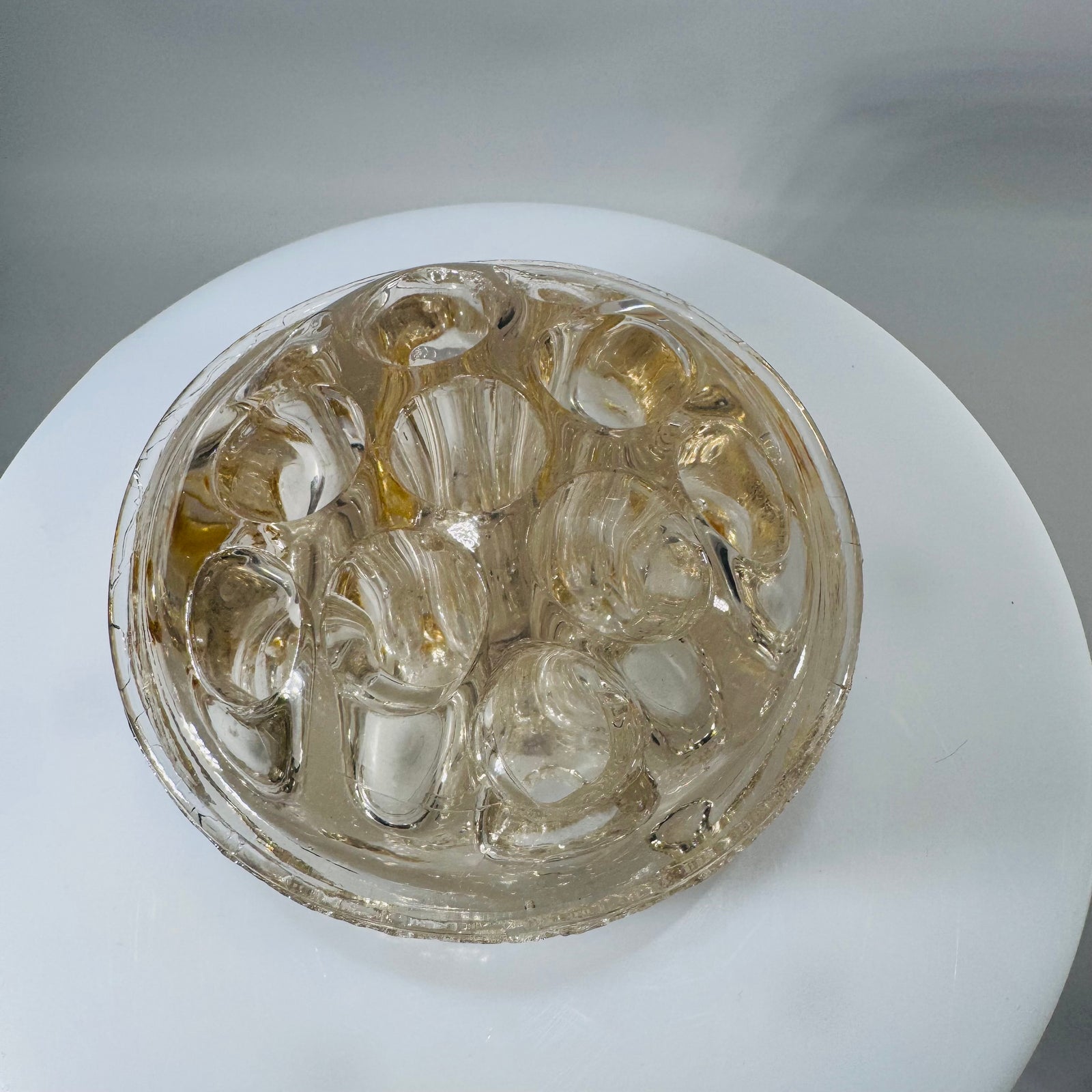 Vintage Amber Glass Flower Frog Floral Arranger (3" Round, 10 oz)