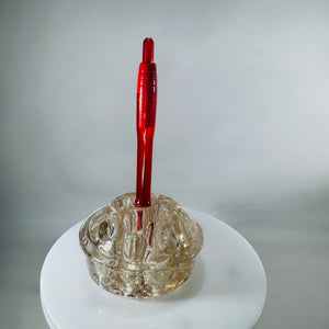 Vintage Amber Glass Flower Frog Floral Arranger (3" Round, 10 oz)