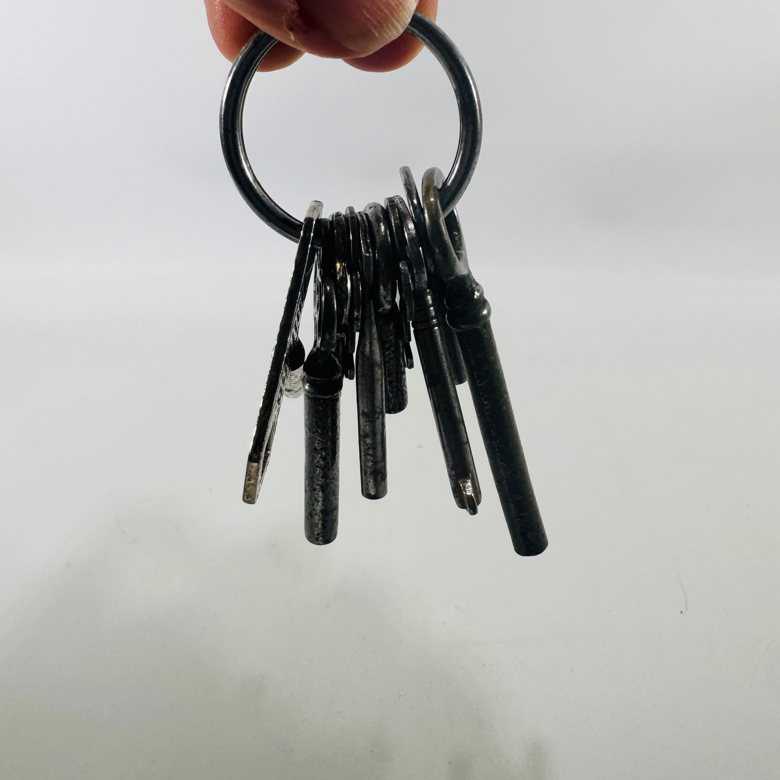 Vintage Skeleton Key Lot (10) – Rustic Metal Old Keys on Ring (Warded + Barrel Styles)