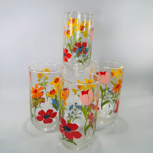 Vintage  Wildflower Floral Tumblers (Set of 4) – 1970s “Flower Power” Glassware