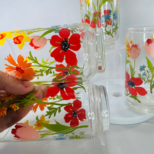 Vintage  Wildflower Floral Tumblers (Set of 4) – 1970s “Flower Power” Glassware