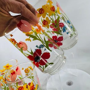 Vintage  Wildflower Floral Tumblers (Set of 4) – 1970s “Flower Power” Glassware