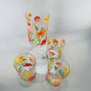 Vintage  Wildflower Floral Tumblers (Set of 4) – 1970s “Flower Power” Glassware