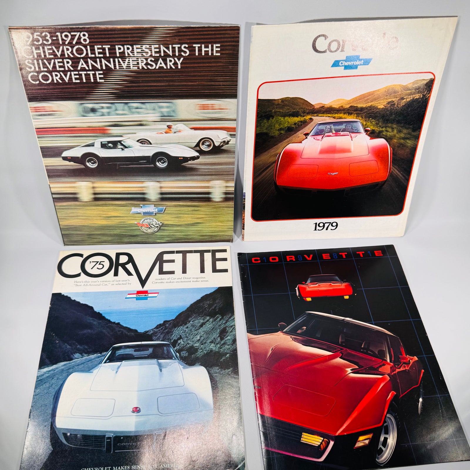Vintage Corvette Brochure Set | 1975, 1979, 1982, & Silver Anniversary 1953–1977