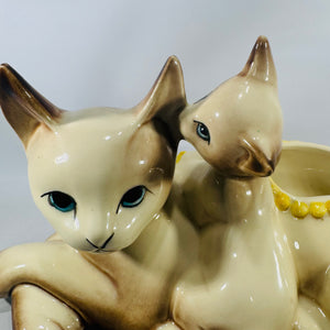 Hull Pottery Siamese Mom & Kitten Planter #63 (12”) | Vintage USA Art Pottery (1950s–60s)