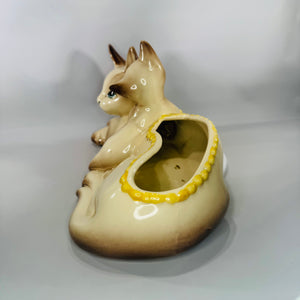 Hull Pottery Siamese Mom & Kitten Planter #63 (12”) | Vintage USA Art Pottery (1950s–60s)
