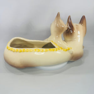 Hull Pottery Siamese Mom & Kitten Planter #63 (12”) | Vintage USA Art Pottery (1950s–60s)
