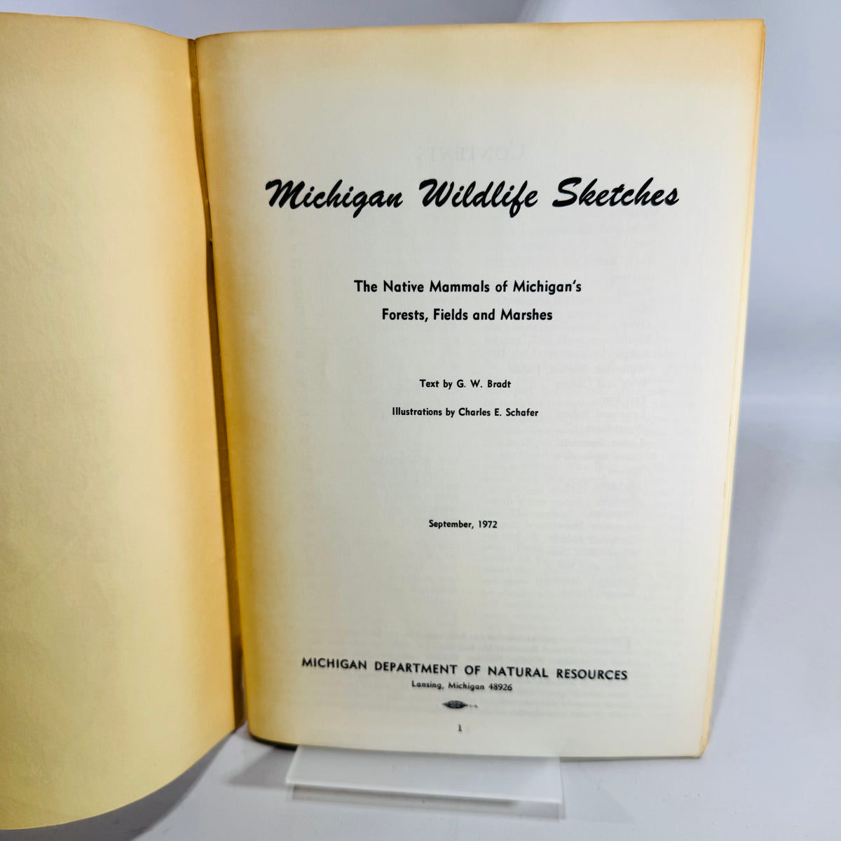 Michigan Wildlife Sketches 1972 G W Bradt Charles E Schafer DNR Native Mammals Illustrated Book