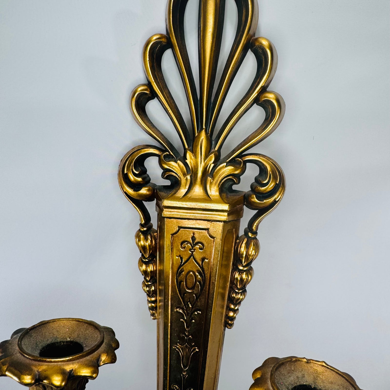 Syroco Double Arm Wall Candle Sconce (4051) – Vintage Gold Hollywood Regency Wall Decor | Made in USA