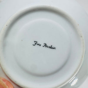 Fin Porcelain Demitasse Cups Saucers Blue Checkerboard Gold Rim Vintage Set of 2