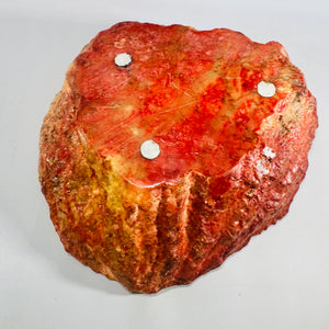 Raw Edge Red Alabaster Ashtray 1960s MCM Heavy Stone Smoking Bowl 8.25 Inch