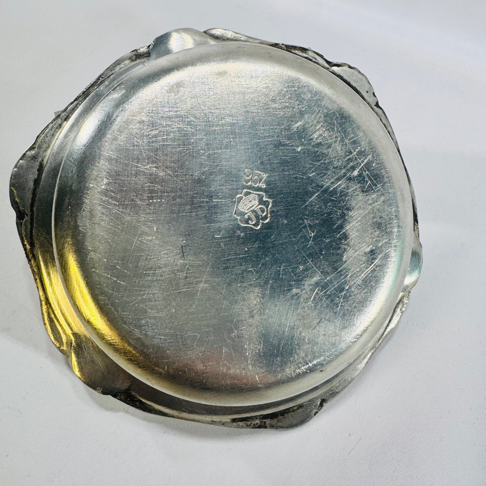 European 95% Pewter Dish 5 Inch Scalloped Floral Rim Vintage Table Bowl