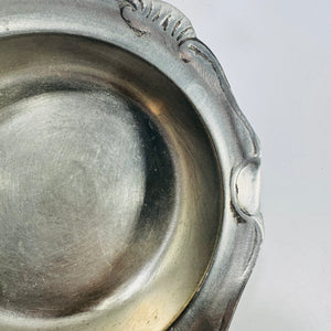 European 95% Pewter Dish 5 Inch Scalloped Floral Rim Vintage Table Bowl