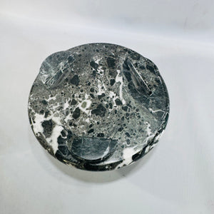 Black Marble Pedestal Stand Vintage 5.5 Inch Polished Stone Display Plinth White Veining