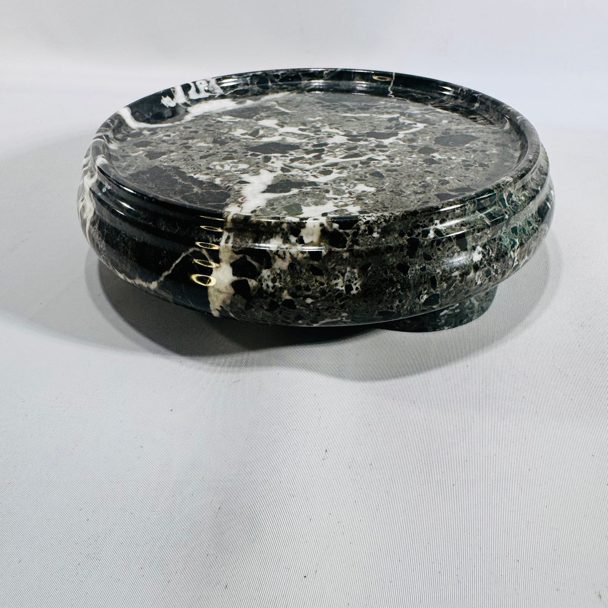 Black Marble Pedestal Stand Vintage 5.5 Inch Polished Stone Display Plinth White Veining