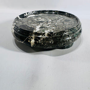 Black Marble Pedestal Stand Vintage 5.5 Inch Polished Stone Display Plinth White Veining
