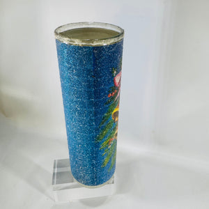 Vintage Sugar Frosted Glass Christmas Candle Holder 9 Inch Bells 1970s