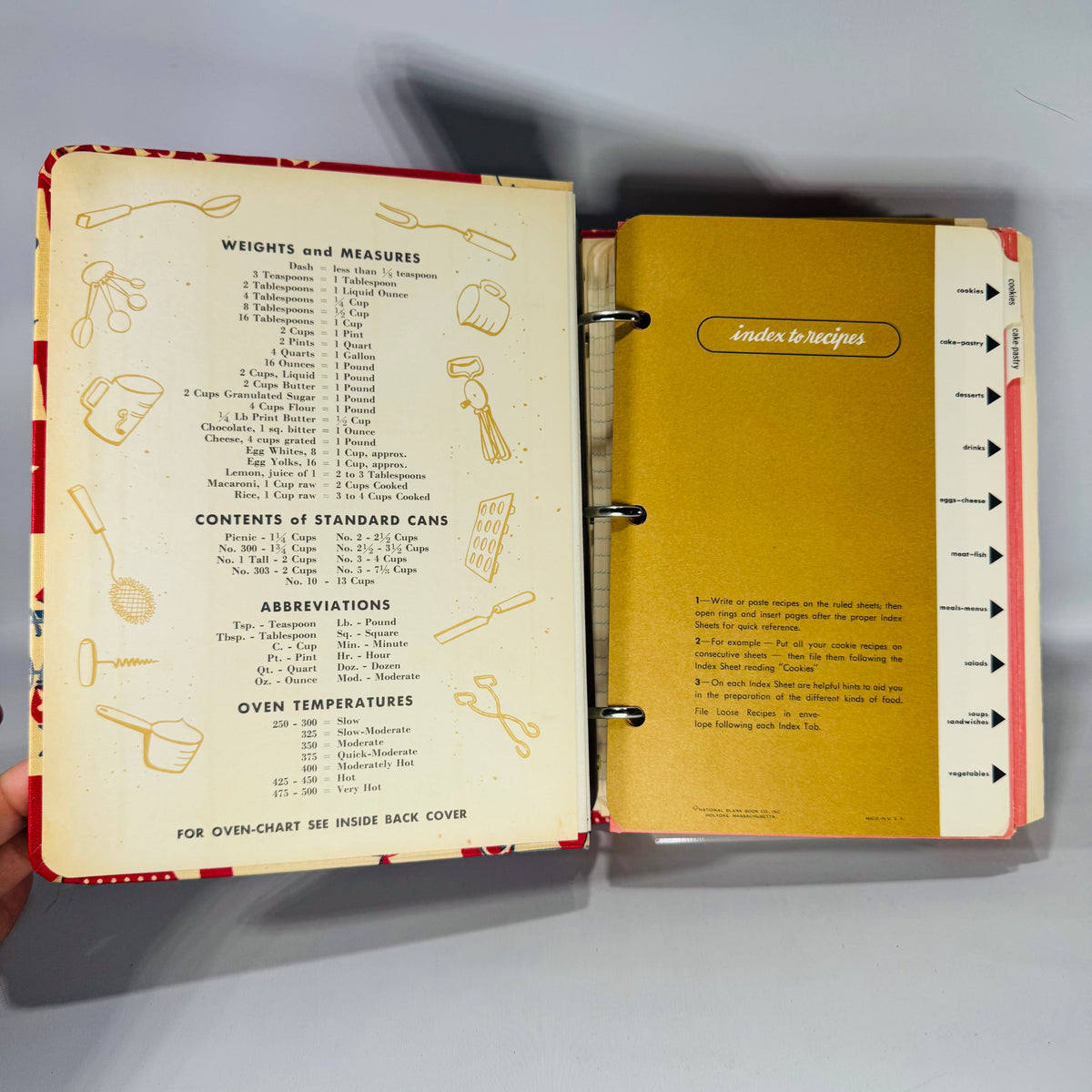 Vintage Kitchen Organizer — My Recipes 3-Ring Recipe Binder—National Blank Book Co. | Tab Dividers, Envelopes, Vintage Kitchen Organizer