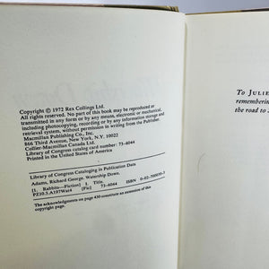 Watership Down Richard Adams 1974 Macmillan Hardcover Dust Jacket Later US Printing Classic Fantasy