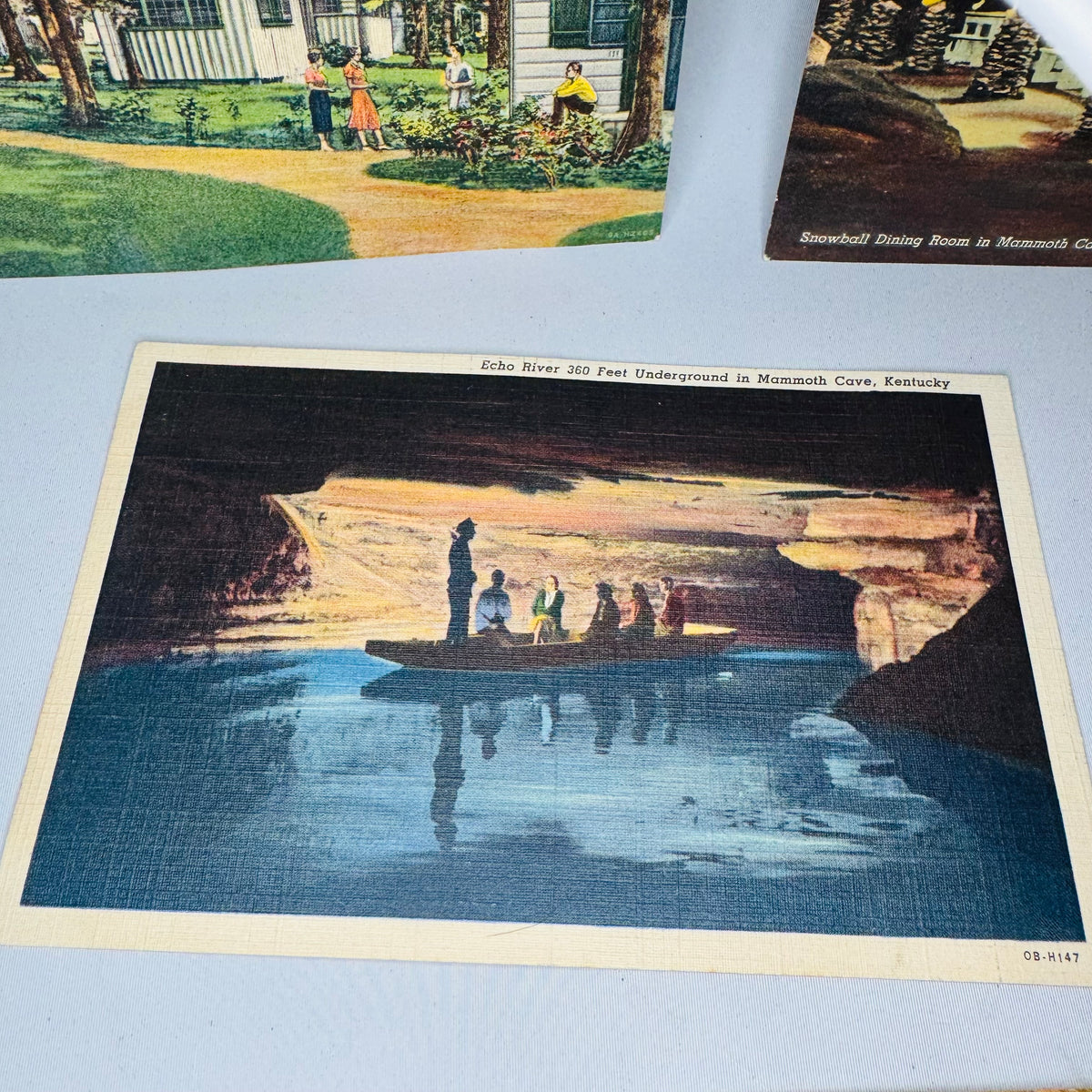Vintage Linen Postcard Set, Travel Souvenir Ephemera — Mammoth Cave Kentucky Views (c. 1930s–1940s) — Curt Teich “C.T. Art-Colortone” | Cave Scenes, Travel Souvenir Ephemera