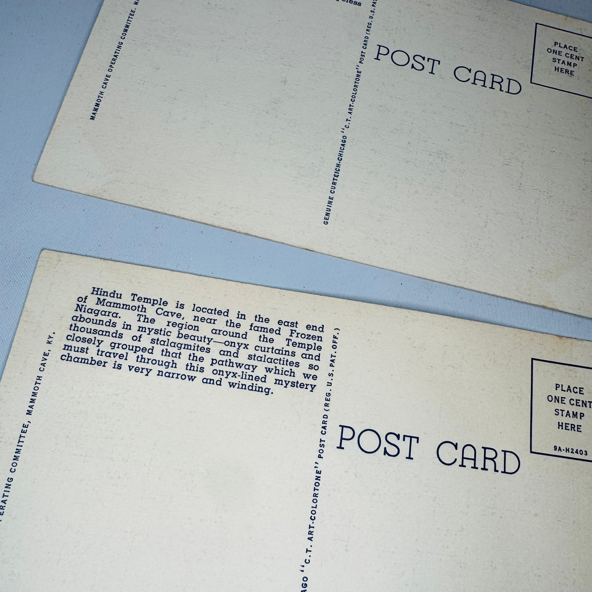 Vintage Linen Postcard Set, Travel Souvenir Ephemera — Mammoth Cave Kentucky Views (c. 1930s–1940s) — Curt Teich “C.T. Art-Colortone” | Cave Scenes, Travel Souvenir Ephemera