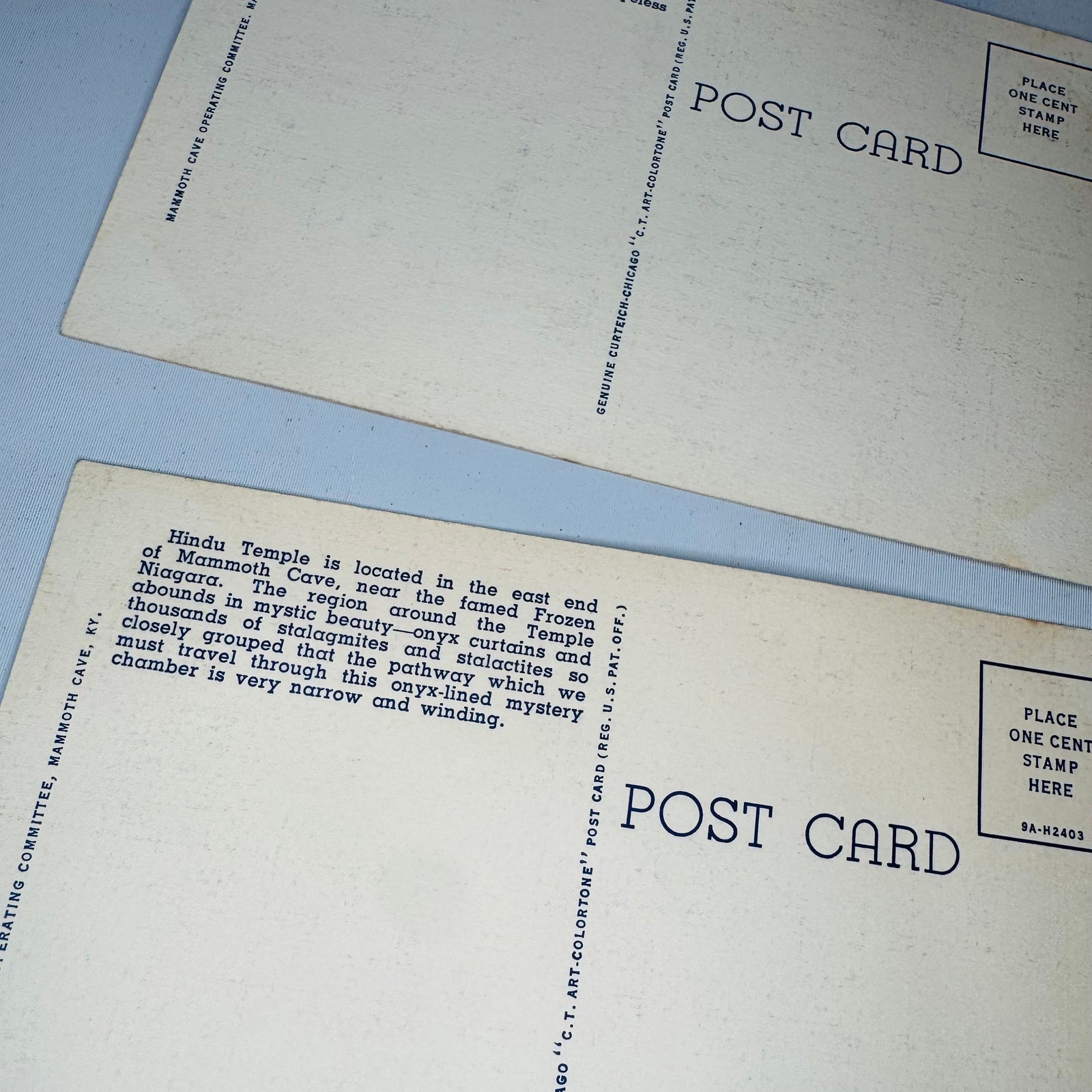 Vintage Linen Postcard Set, Travel Souvenir Ephemera — Mammoth Cave Kentucky Views (c. 1930s–1940s) — Curt Teich “C.T. Art-Colortone” | Cave Scenes, Travel Souvenir Ephemera