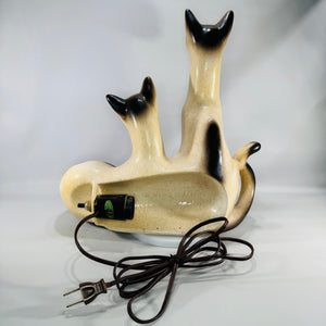 Vintage Lane & Co Siamese Cats Ceramic Lamp (13") | Mid-Century Modern Teal-Eyed Cat Light