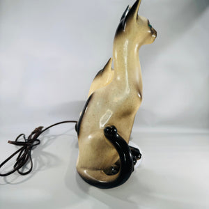 Vintage Lane & Co Siamese Cats Ceramic Lamp (13") | Mid-Century Modern Teal-Eyed Cat Light