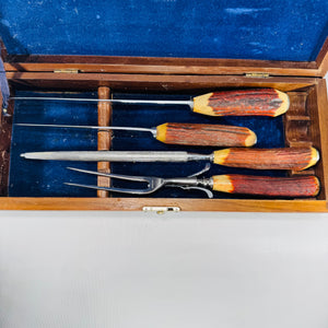 Case XX “Chromium Carver” Vintage Boxed Carving Set (Process Pat. 2147079) – Stag-Look Handles, 4-Piece